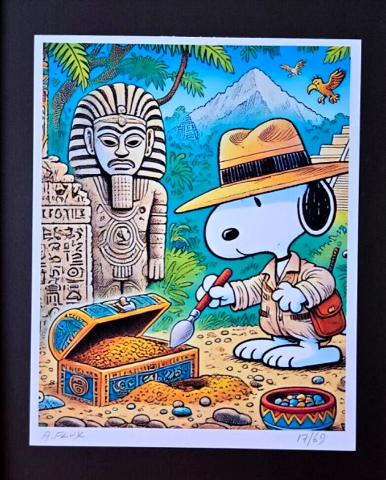 AIDAN FLUX Hand Signed LtdED Print Framed SNOOPY TREASURE HUNTER COA - 3