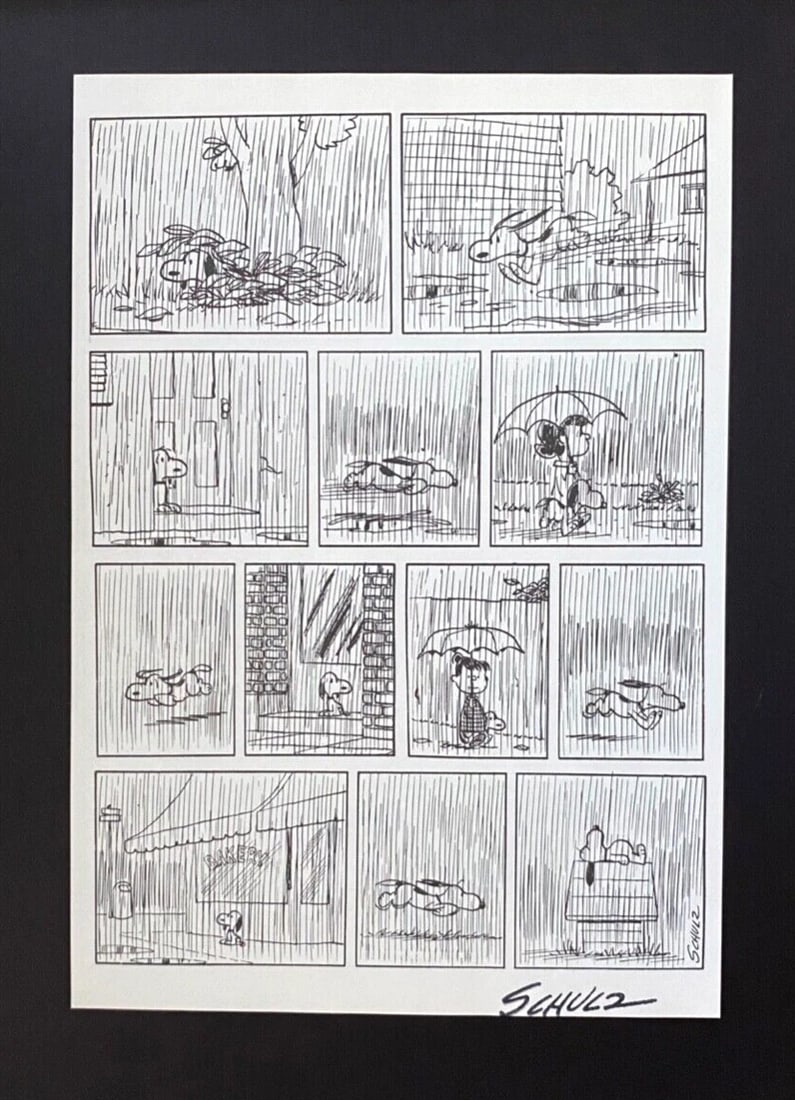 Charles Schulz + Signed Vintage 1968 Peanuts Snoopy Cartoon + New Golden Frame - 2