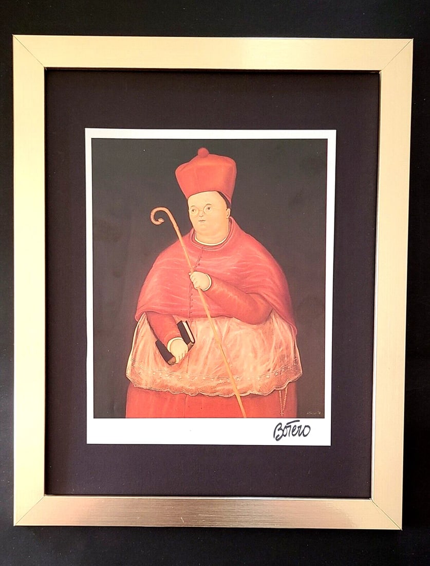 Fernando Botero | Awesome Signed Vintage Print New Golden Frame: Up for Sale this Stunning Offset Lithograph after FERNANDO BOTERO Facsimile Signed in ink Art Print is about 11.2 x 8.4in This art print is mounted on a 14 x 11 in. black acid free black board. New Go