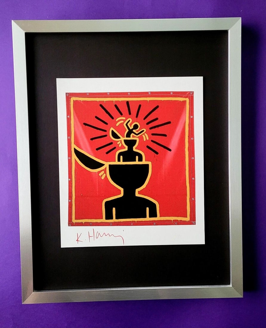 Keith Haring | Vintage Print Signed | Mounted & Framed ! TS: Up for Auction this Beautiful and Scarce Vintage 1989 Offset Lithograph after Keith Haring Facsimile Signed Art Print is about 8 X 8 in. This piece is mounted on a 11 x 14 in. black acid free black bo