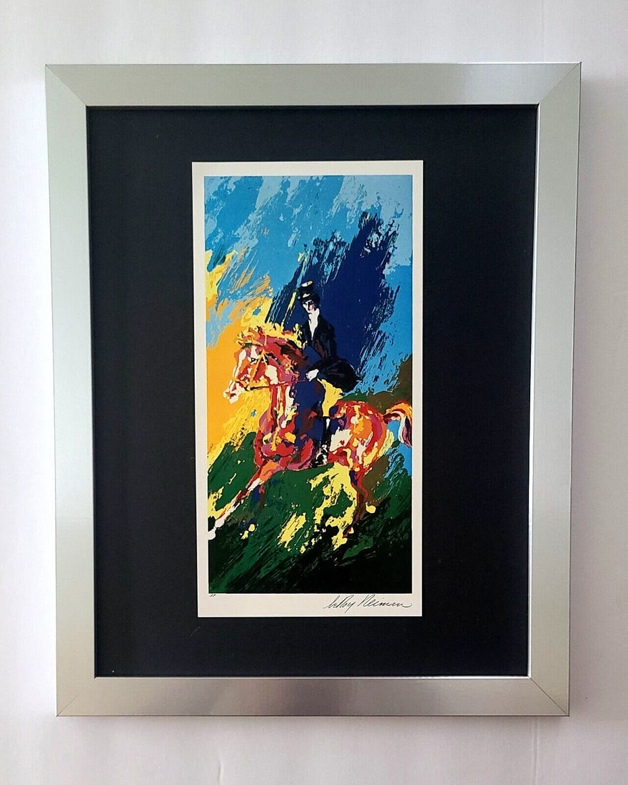 LeRoy Neiman " EQUESTRIAN" Signed Pop Art Mounted and Framed in New 11x14: Beautiful and Scarce Original 1991 Print After Leroy Neiman " EQUESTRIAN " Signed on the Plate This piece is mounted on a 11 x 14 in. black acid free premium black board. Framed covers an area of 15x1