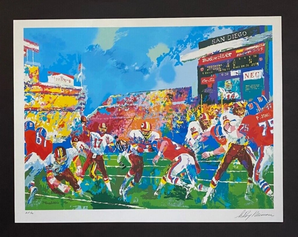 LeRoy Neiman "BRONCOS VS WASHINGTON" Signed Pop Framed New 11x14 - 2