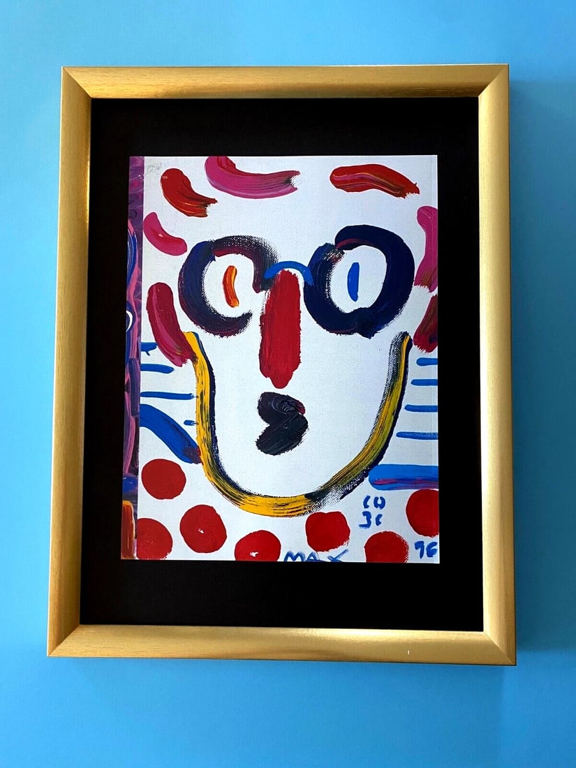 Peter Max | Angel Vintage Print Signed Framed Large 16x12in. Gold Pop Art: Up for Auction this Beautiful and Scarce Vintage 2001 Offset Lithograph after Peter Max Signed on the Plate Art Print is about 12 X 10 in. This piece is mounted on a 16 x 12 in. black acid free black