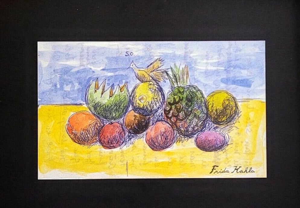 FRIDA KAHLO Print from Mexico DRAWING FROM HER DAIRY Signed Frida Kahlo Framed - 2