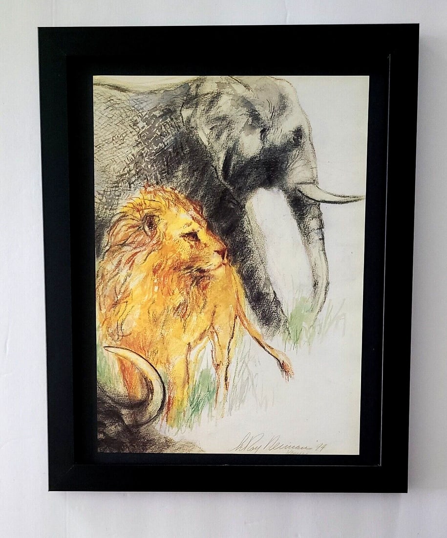 LeRoy Neiman 1994 Signed Pop Art Africa Safari Mounted and Framed: Beautiful and Scarce Original 1991 Print After Leroy Neiman " Africa Safari " Signed on the Plate This piece is mounted on a 11 x 14 in. black acid free premium black board. Framed covers an area of