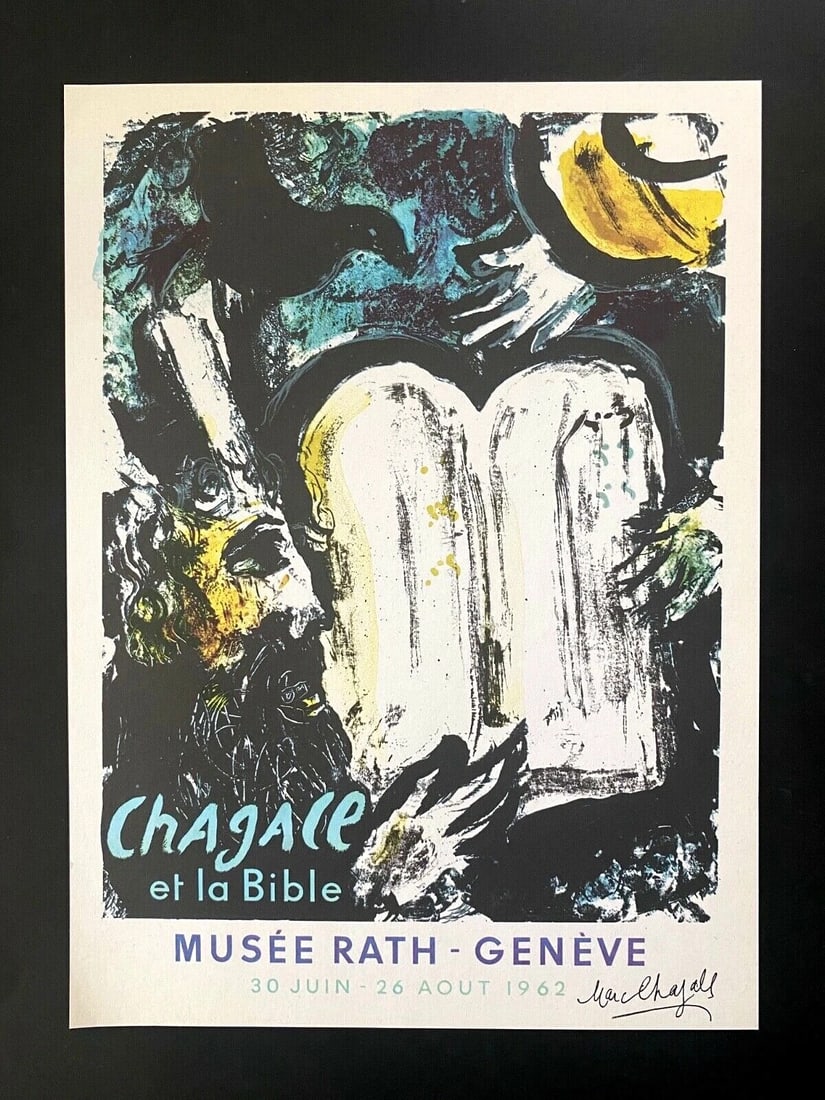 MARC CHAGALL + 1966 BEAUTIFUL SIGNED PRINT: This is a Beautiful and Scarce 1966 Offset Lithographic Print After MARC CHAGALL " BIBLE " FACSIMILE SIGNED IN INK Size is about 13 X 9 1/2 in. Printed in Beautiful Paper by Tempo Graphic Arts. after 