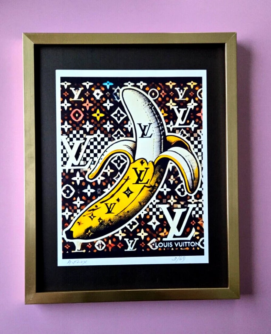 AIDAN FLUX | Hand Signed Original Print Framed LtdEd COA "LUXURY BANANA ": This is a Stunning and Scarce 100% Authentic New Print by Aidan Flux AIDAN Flux represents a new wave of artists who embrace technology as a partner in creation, crafting works that resonate with the