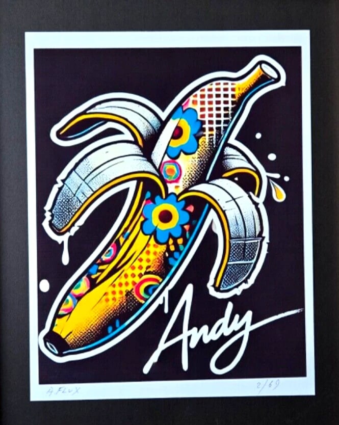 AIDAN FLUX | Hand Signed Original Print Framed LtdEd COA "ANDY WARHOL BANANA " - 2