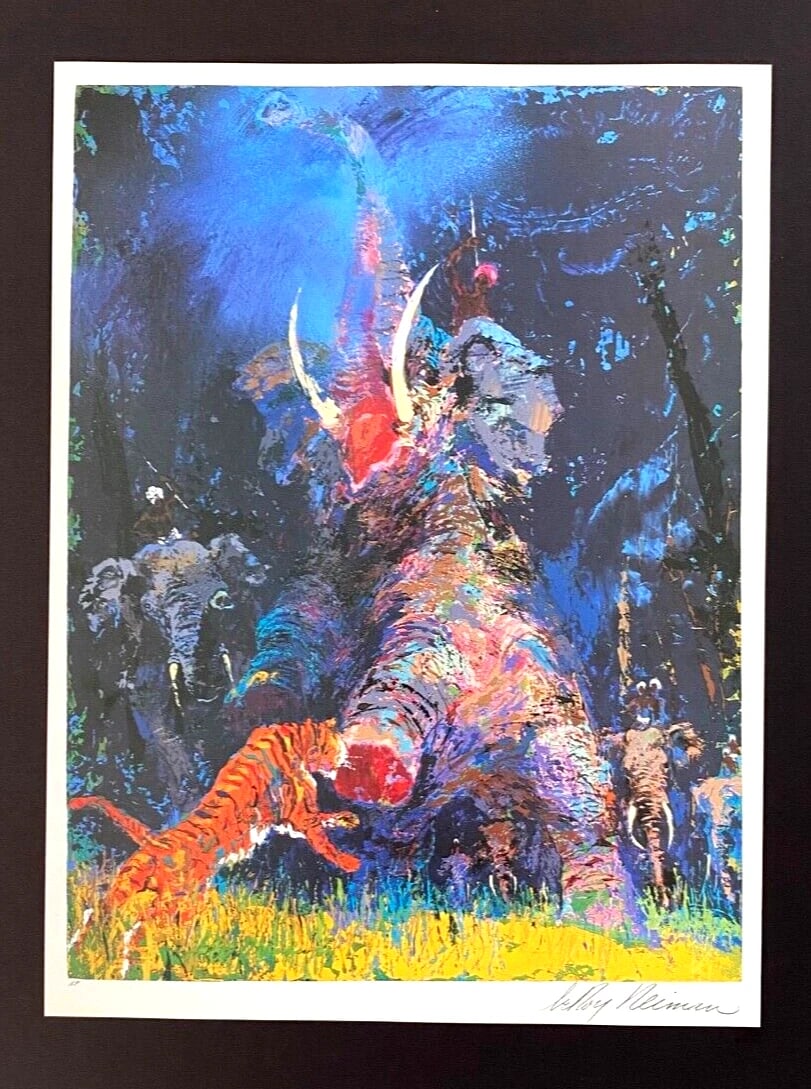 LEROY NEIMAN + ELEPHANTS AFRICA + CIRCA 1990'S + SIGNED PRINT FRAMED - 2