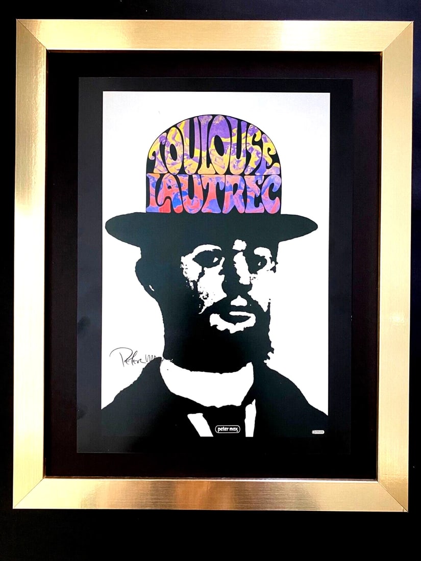 PETER MAX + BEAUTIFUL + SIGNED TOULOUSE LAUTREC PRINT + NEW FRAME (1 of 2)
