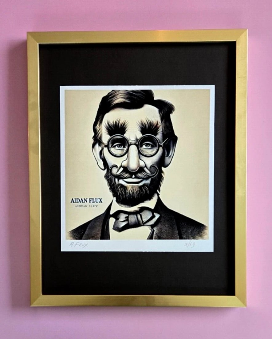AIDAN FLUX | Hand Signed Original Print Framed COA "ABRAHAM LINCOLN": This is a Stunning and Scarce 100% Authentic New Print by Aidan Flux AIDAN Flux represents a new wave of artists who embrace technology as a partner in creation, crafting works that resonate with the