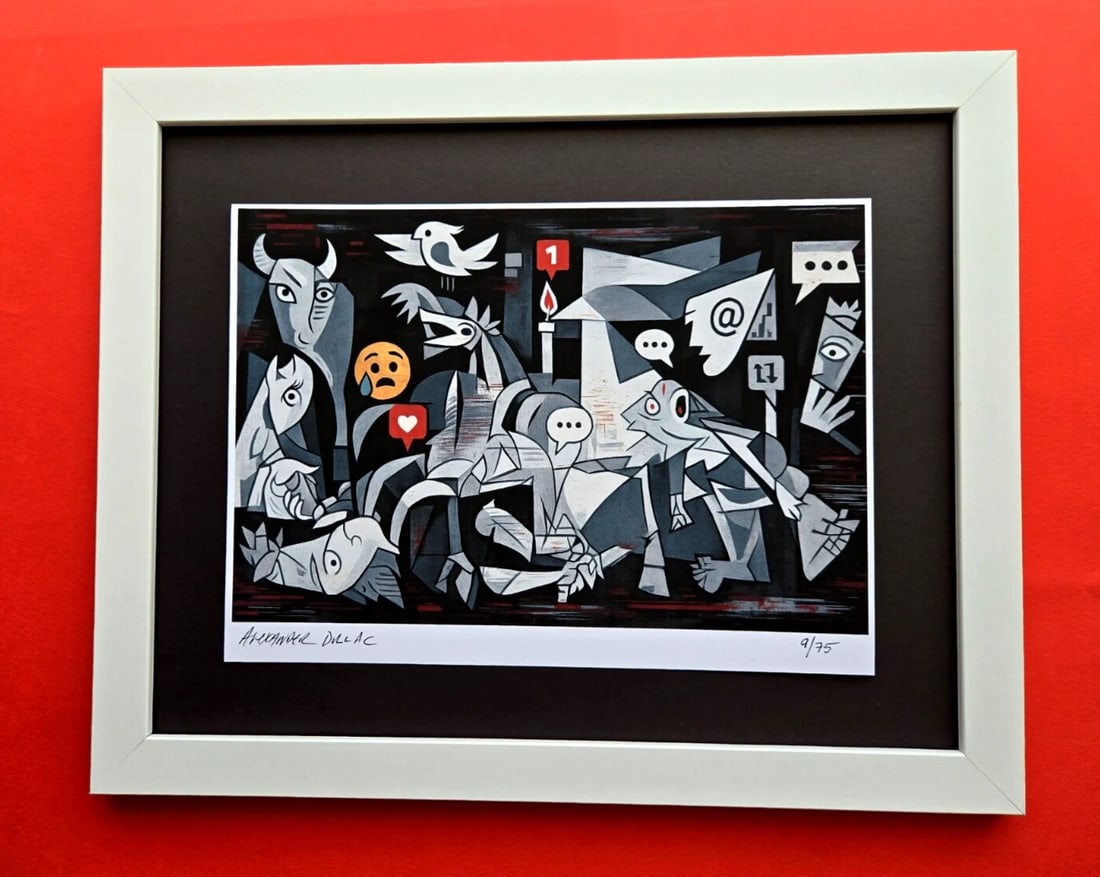 ALEXANDER DULAC | Hand Signed Authentic Print GUERNICA 2.0 Ltd.Ed. of 75 COA: Up for Sale is this Beautiful and Elegant Hand Signed Authentic Giclee by renowned contemporary artist ALEXANDER DU LAC " GUERNICA 2.0 " The print is mounted and framed. The area covered by the whole 