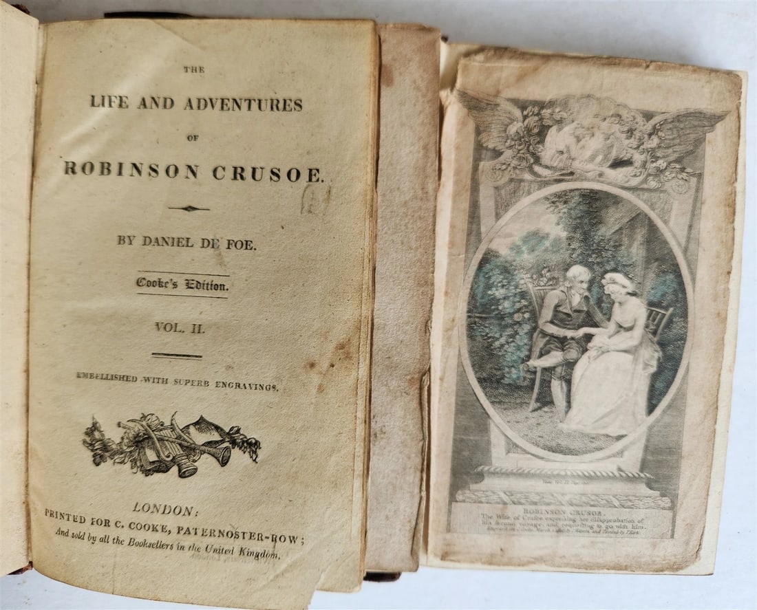 1793 LIFE & ADVENTURES of ROBINSON CRUSOE 3 VOLS antique ILLUSTRATED in ENGLISH - 2