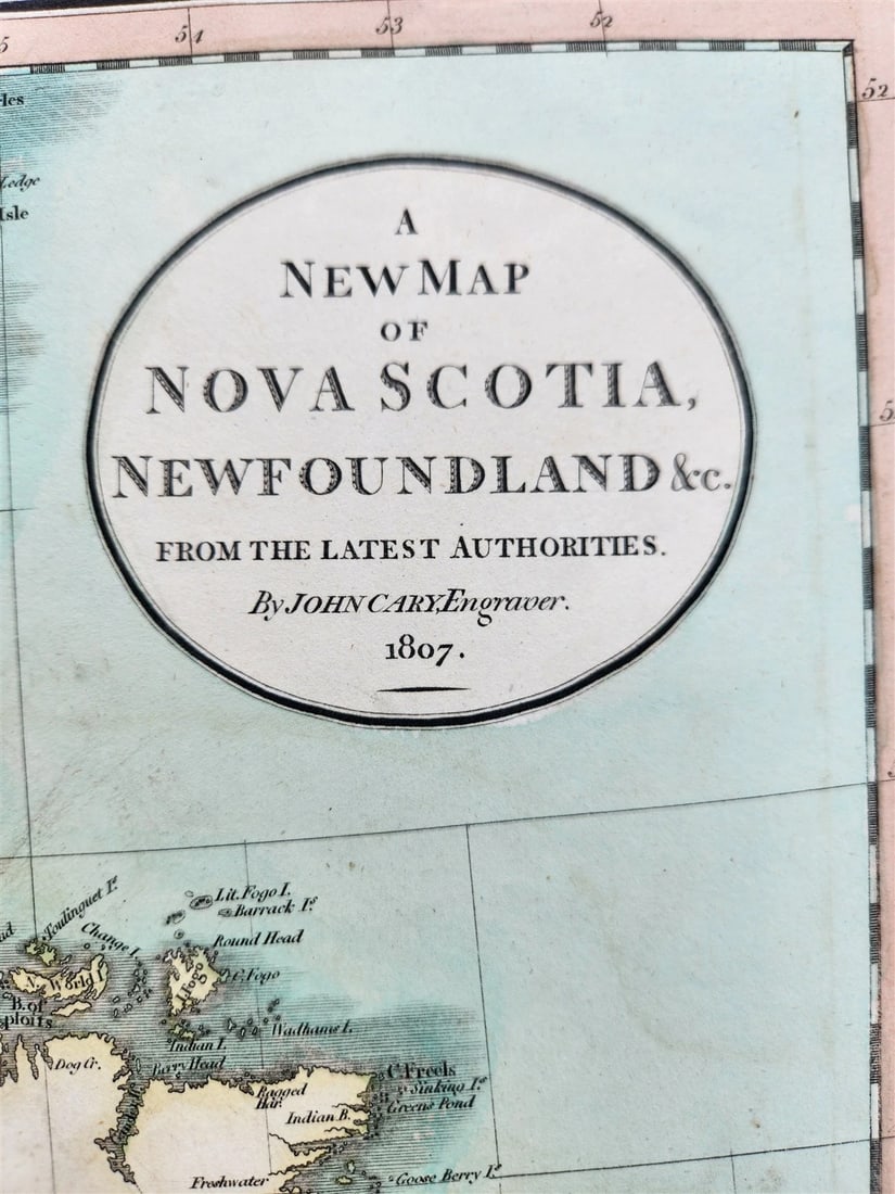 1807 MAP of CANADA -NOVA SCOTIA NEWFOUNDLAND by JOHN CARY London ANTIQUE - 2