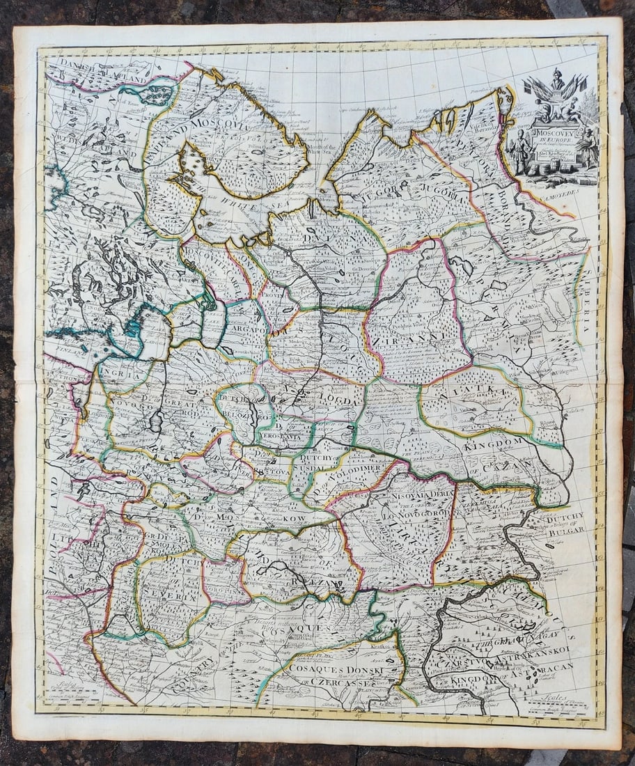 1721 MAP of RUSSIA - MOSCOVEY in EUROPE by Abel Ketelbey ANTIQUE: MOSCOVEY in EUROPE From the latest Observations, Humbly Inscrib'd to Abel Ketelbey of the Inner Temple Esq., by J. Senex [London; c.1721] Size (overall, including margins) 21 by 24.5" Fold in the