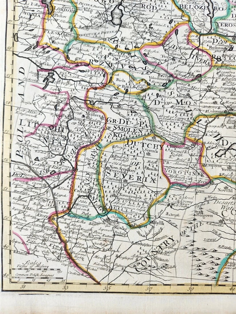 1721 MAP of RUSSIA - MOSCOVEY in EUROPE by Abel Ketelbey ANTIQUE - 4