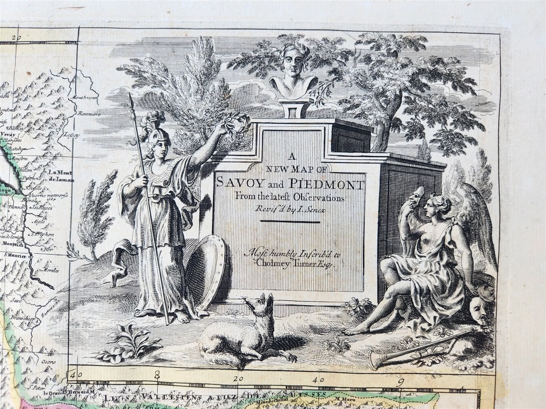 1721 MAP of FRANCE - SAVOY & PIEDMONT ANTIQUE w/ plan of Turin & view of Verrua - 2