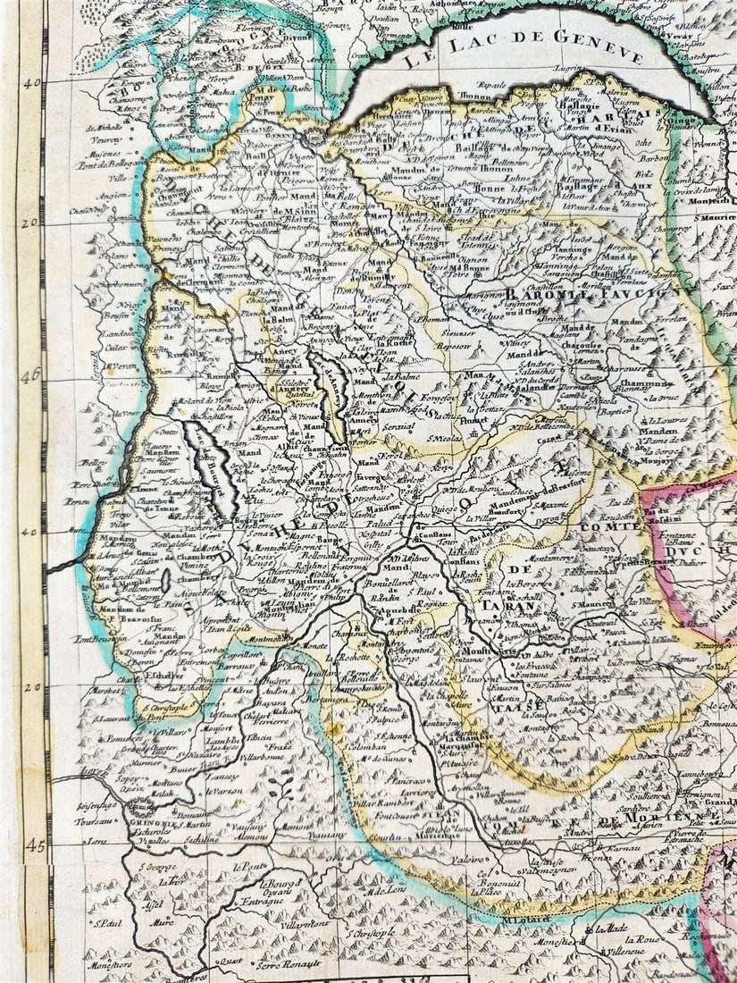 1721 MAP of FRANCE - SAVOY & PIEDMONT ANTIQUE w/ plan of Turin & view of Verrua - 4