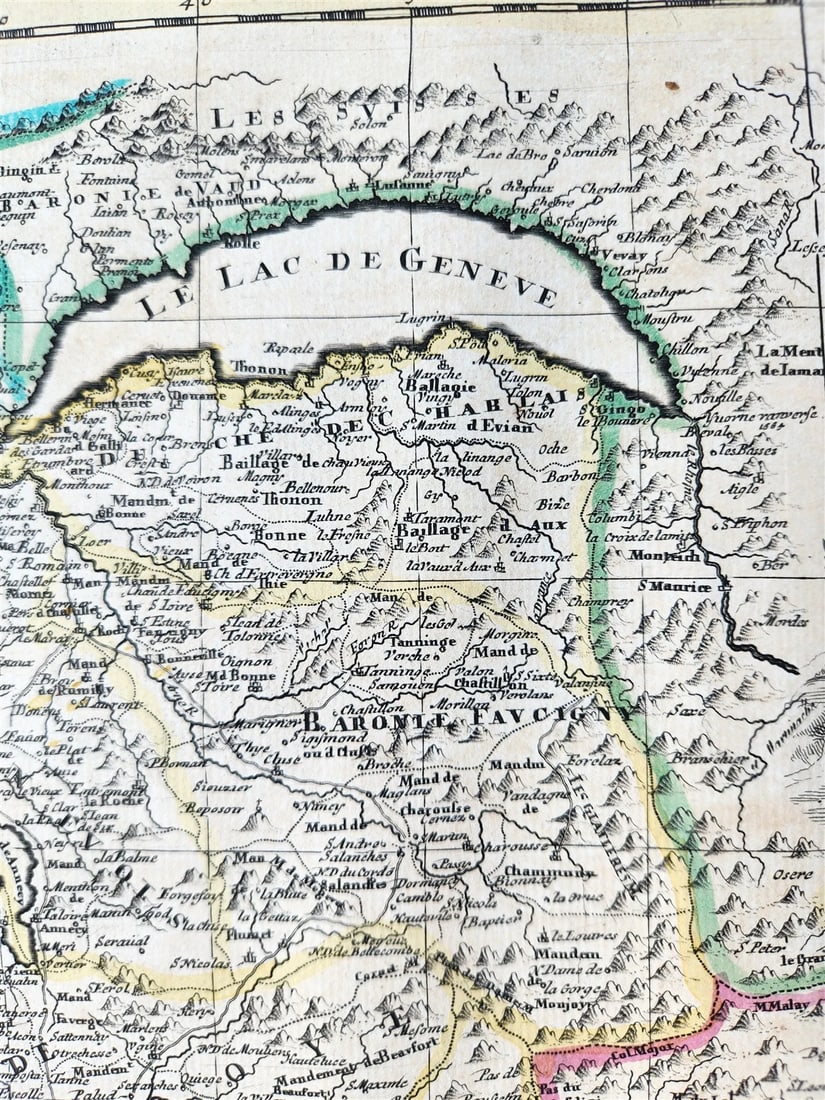 1721 MAP of FRANCE - SAVOY & PIEDMONT ANTIQUE w/ plan of Turin & view of Verrua - 5