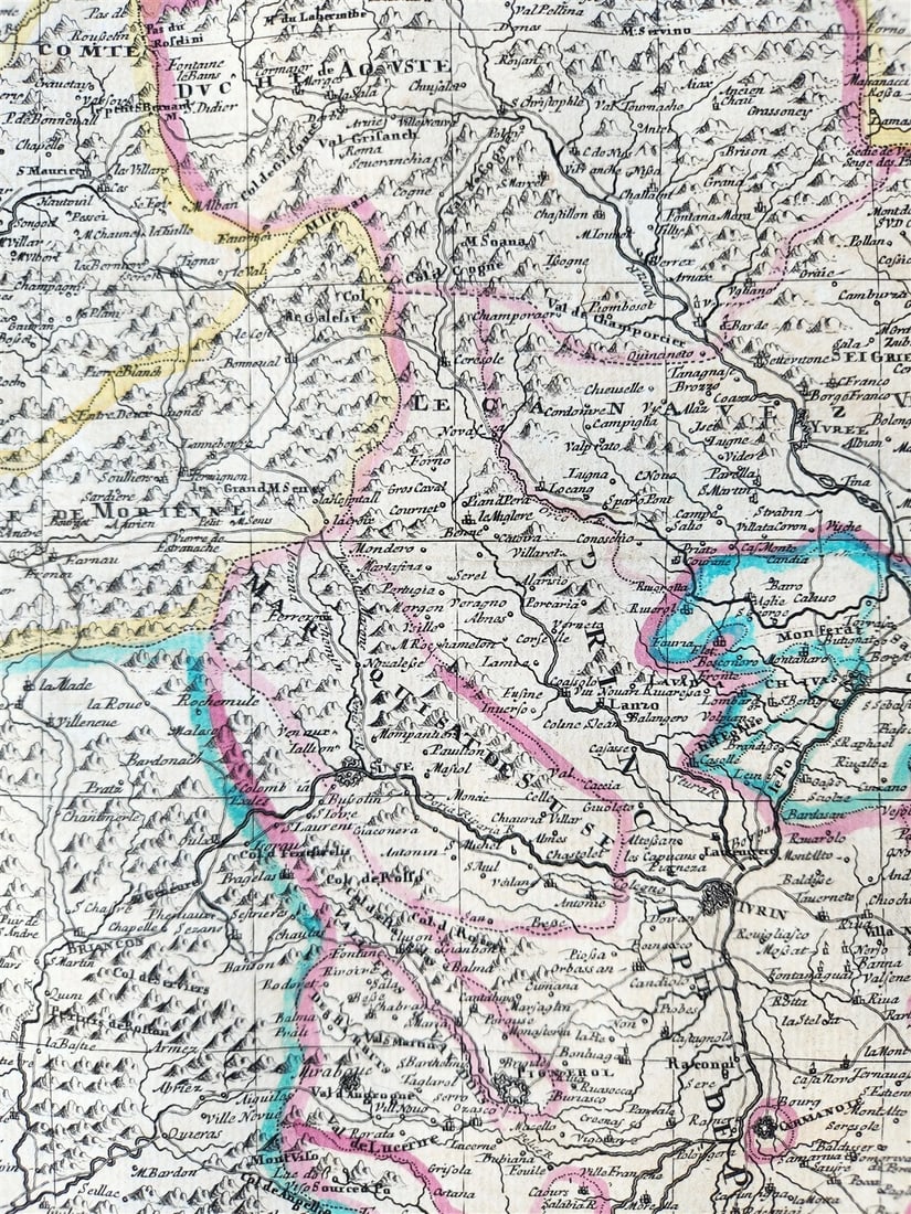 1721 MAP of FRANCE - SAVOY & PIEDMONT ANTIQUE w/ plan of Turin & view of Verrua - 6