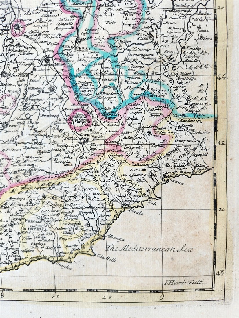 1721 MAP of FRANCE - SAVOY & PIEDMONT ANTIQUE w/ plan of Turin & view of Verrua - 7