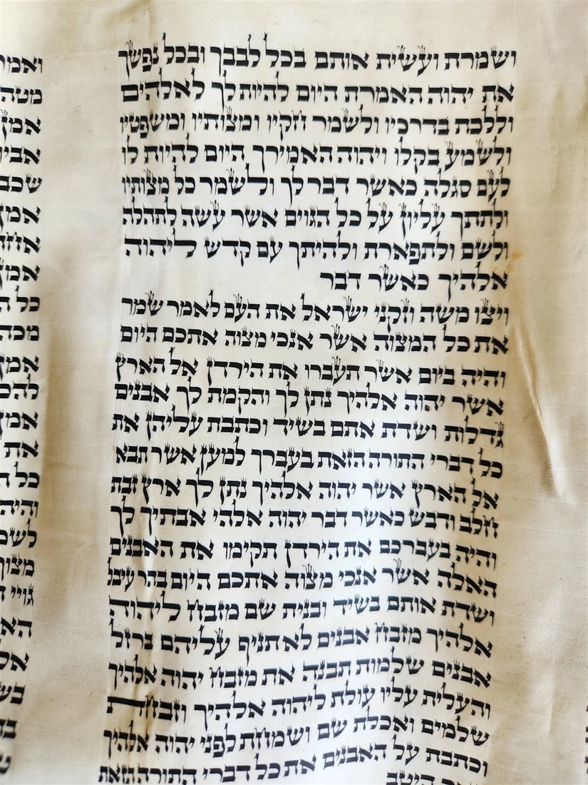 TORAH SCROLL FRAGMENT VELLUM MANUSCRIPT 19th century ANTIQUE DEUTERONOMY 24 - 28 - 2
