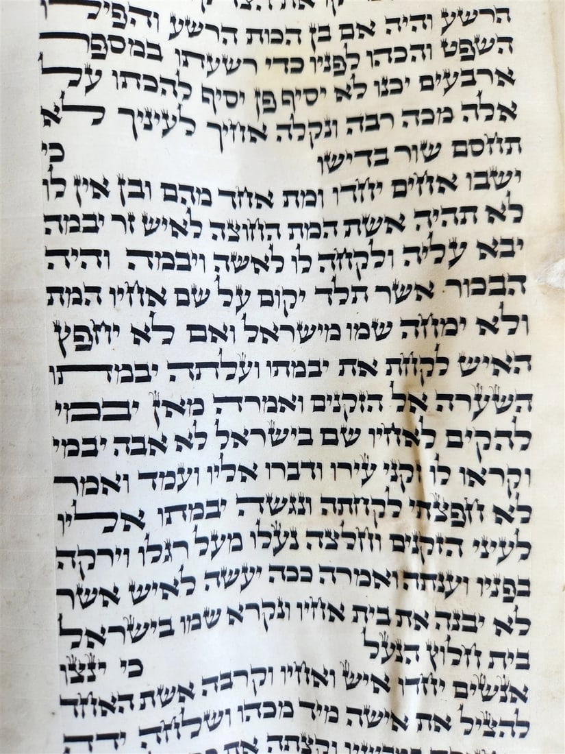 TORAH SCROLL FRAGMENT VELLUM MANUSCRIPT 19th century ANTIQUE DEUTERONOMY 24 - 28 - 4