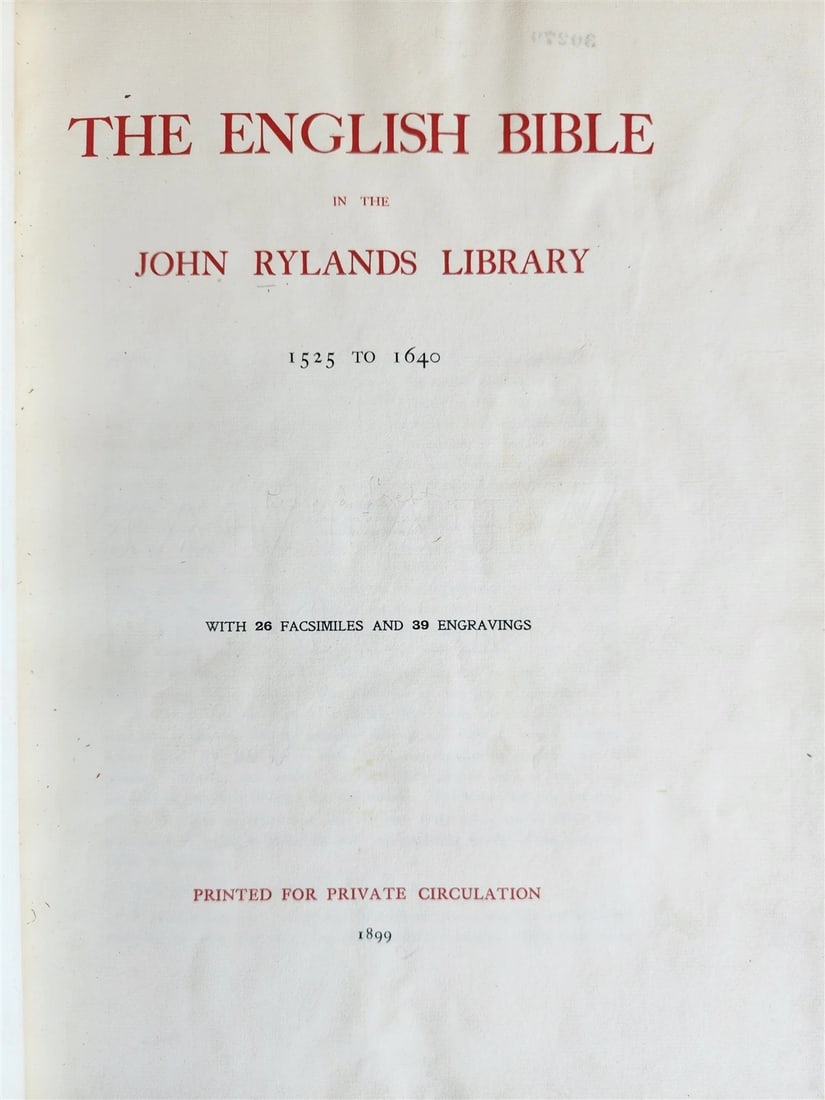 1899 ENGLISH BIBLE in JOHN RYLANDS LIBRARY 1525 -1640 illustrated folio ANTIQUE - 2