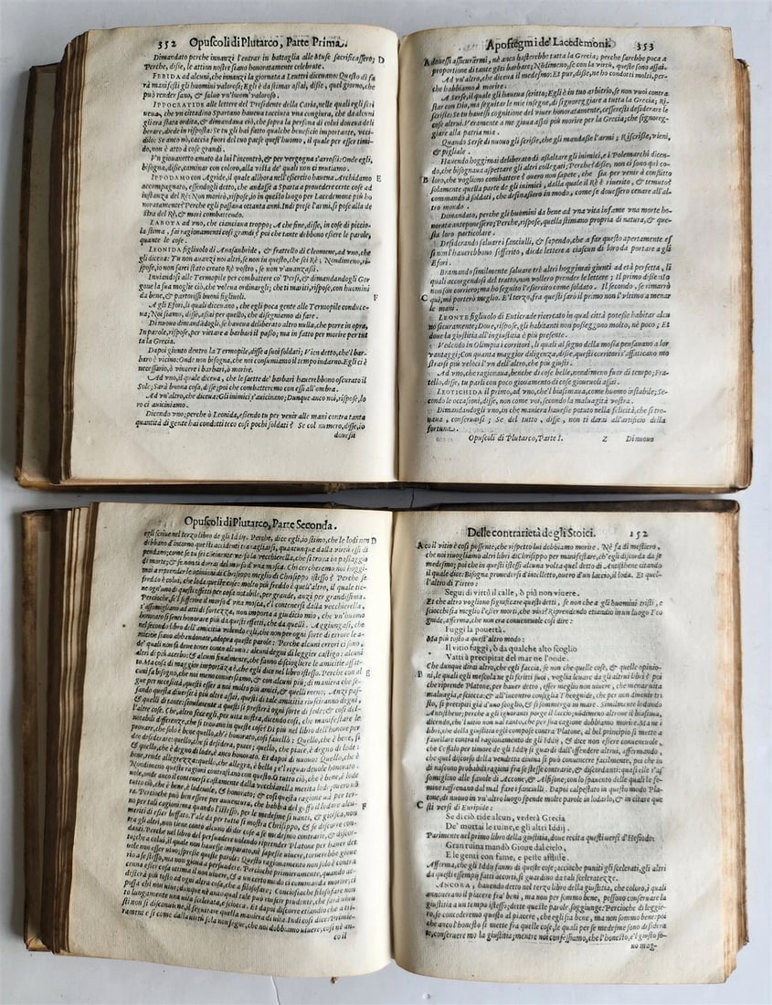 1598 PLUTARCH PHILOSOPHICAL WORK Opuscoli Morali 2 VOLUMES antique VELLUM BOUND - 10