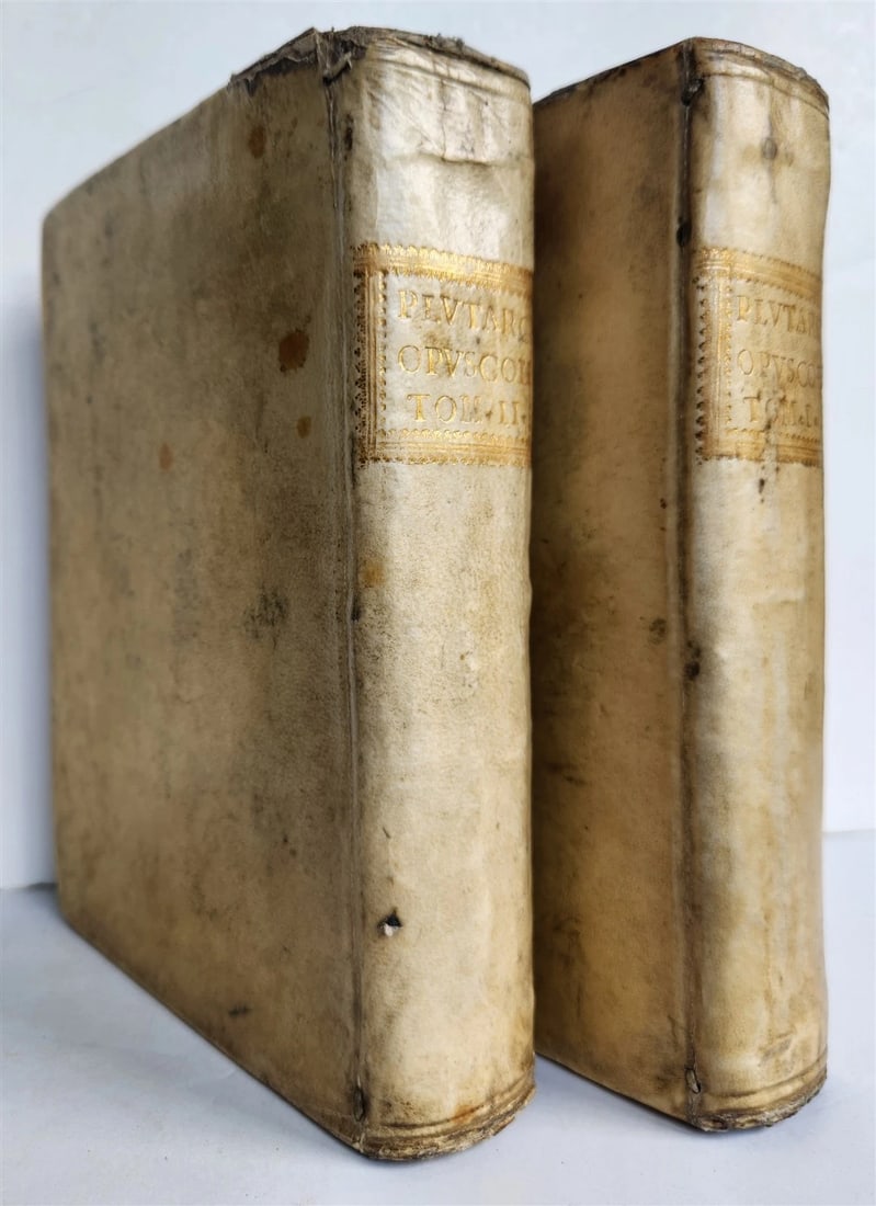 1598 PLUTARCH PHILOSOPHICAL WORK Opuscoli Morali 2 VOLUMES antique VELLUM BOUND - 2