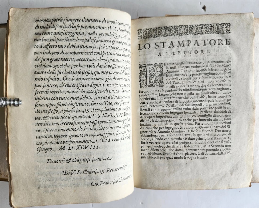 1598 PLUTARCH PHILOSOPHICAL WORK Opuscoli Morali 2 VOLUMES antique VELLUM BOUND - 4