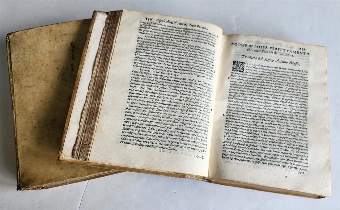 1598 PLUTARCH PHILOSOPHICAL WORK Opuscoli Morali 2 VOLUMES antique VELLUM BOUND - 6