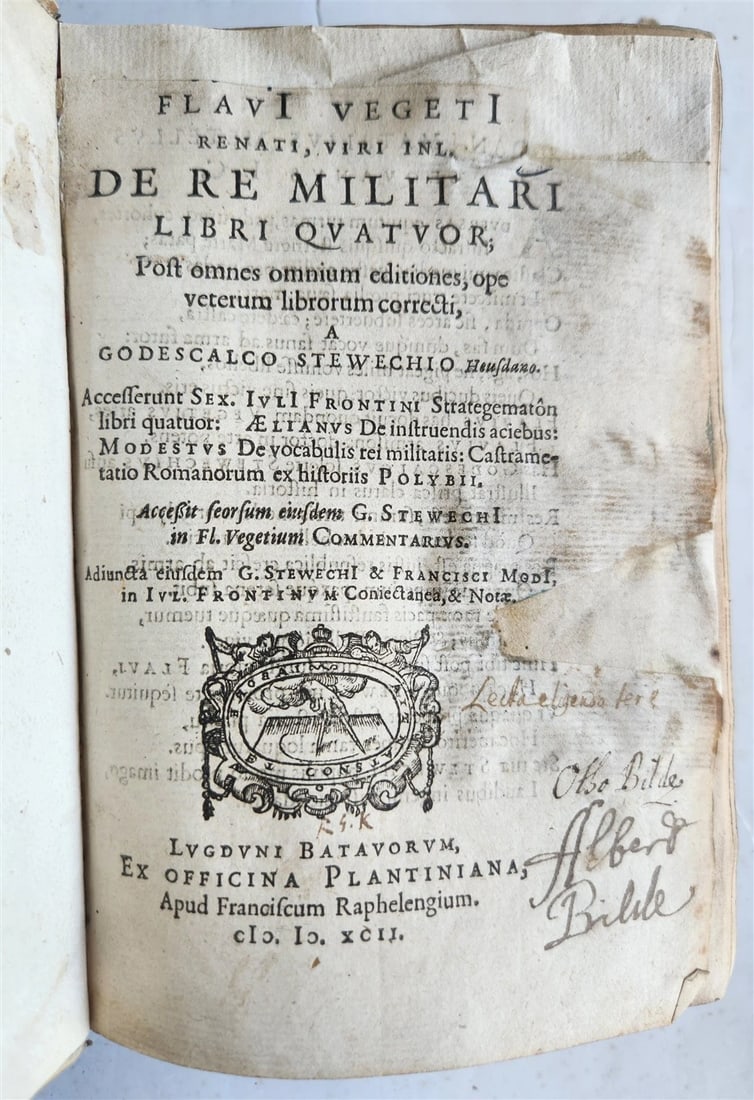 1592 ILLUSTRATED ANCIENT WARFARE TREATISE by V.Flavius antique VELLUM BINDING - 2