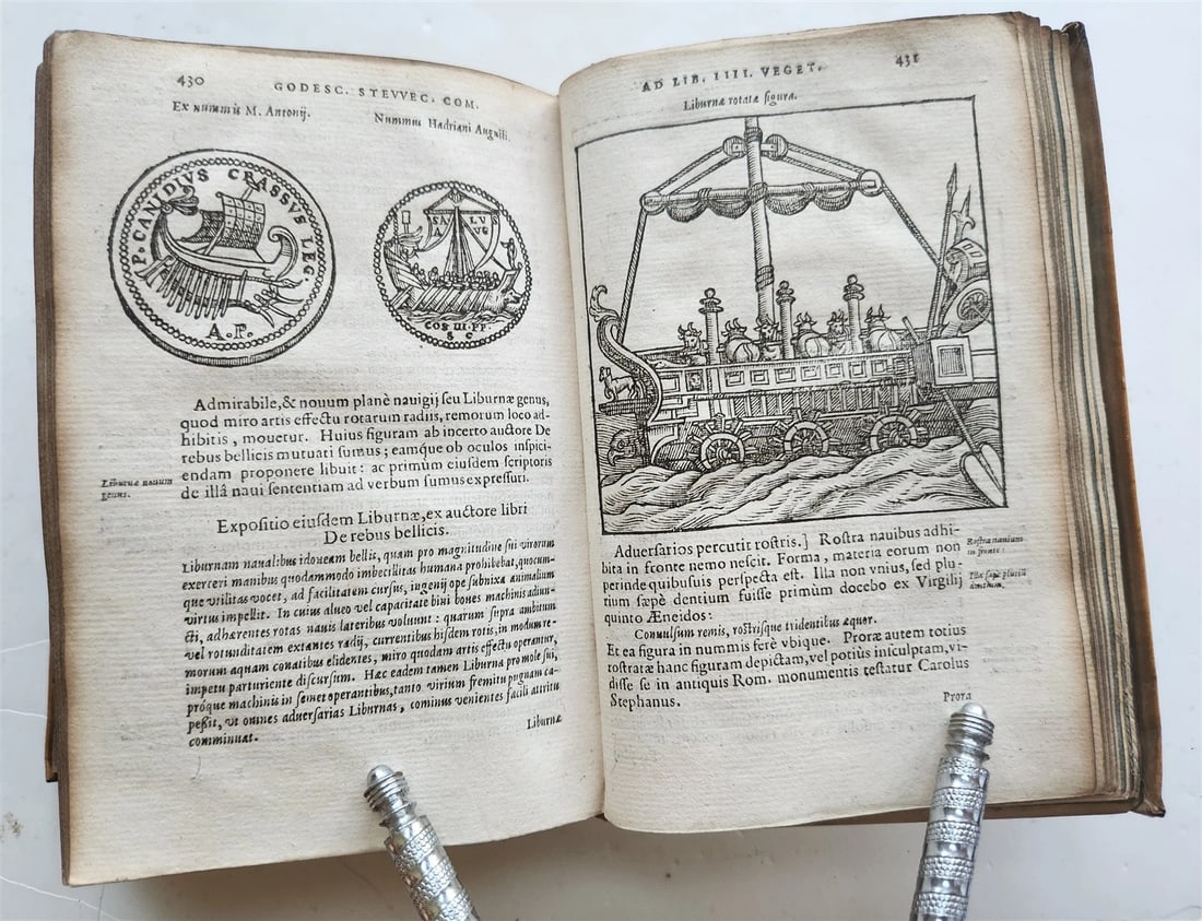 1592 ILLUSTRATED ANCIENT WARFARE TREATISE by V.Flavius antique VELLUM BINDING - 5