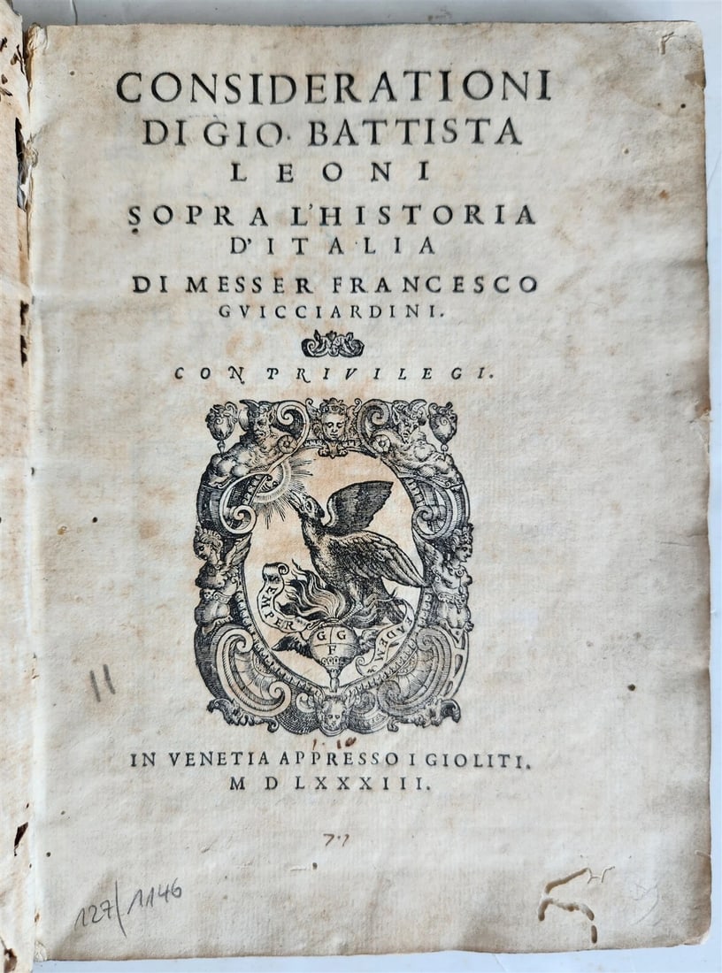 1583 HISTORY of ITALY di messer Francesco Guicciardini VELLUM BINDING antique (1 of 16)