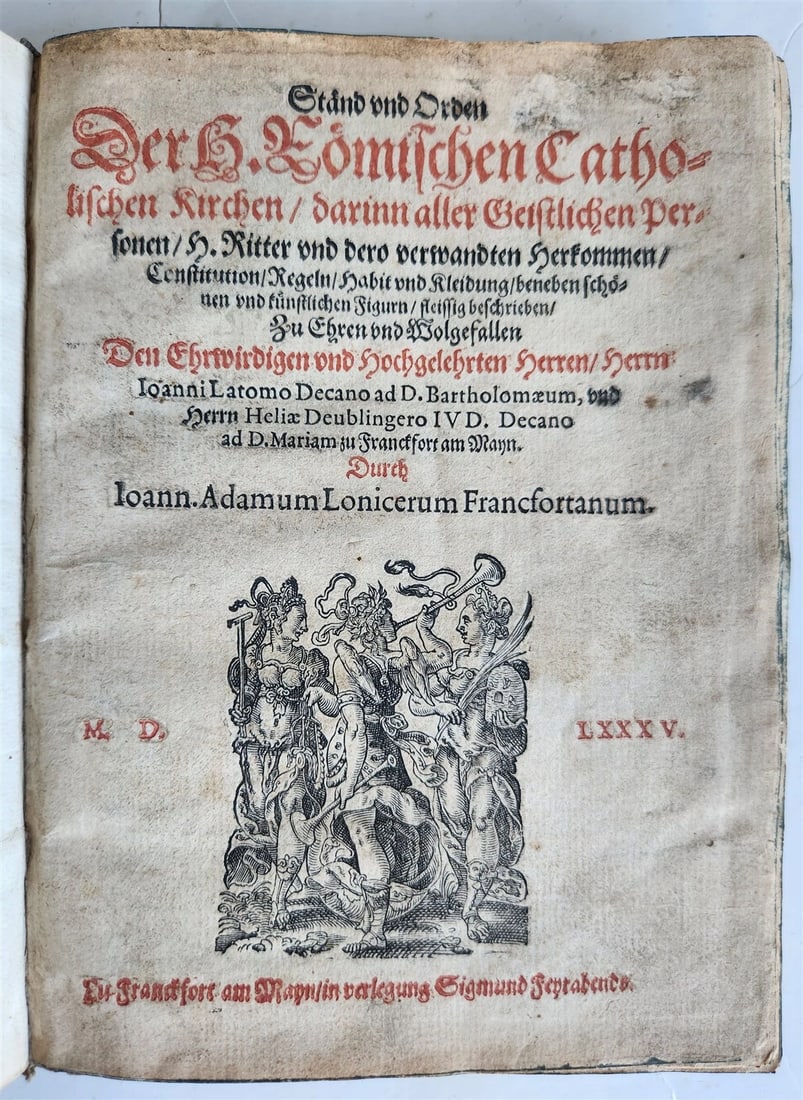 1585 ORDERS of CATHOLIC CHURCH Lonicer ILLUSTRATED by JOST AMMAN antique VELLUM - 2