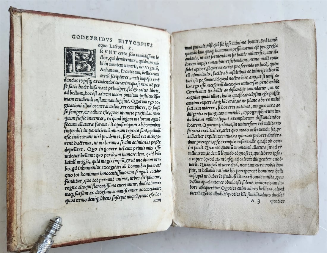 1524 POST-INCUNABULA ANCIENT WARFARE TREATISE by V.Flavius antique PIGSKIN - 12