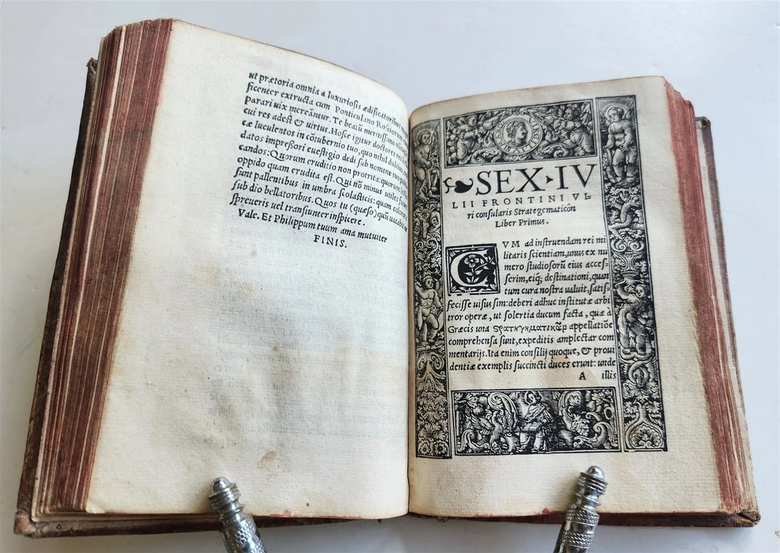 1524 POST-INCUNABULA ANCIENT WARFARE TREATISE by V.Flavius antique PIGSKIN - 3