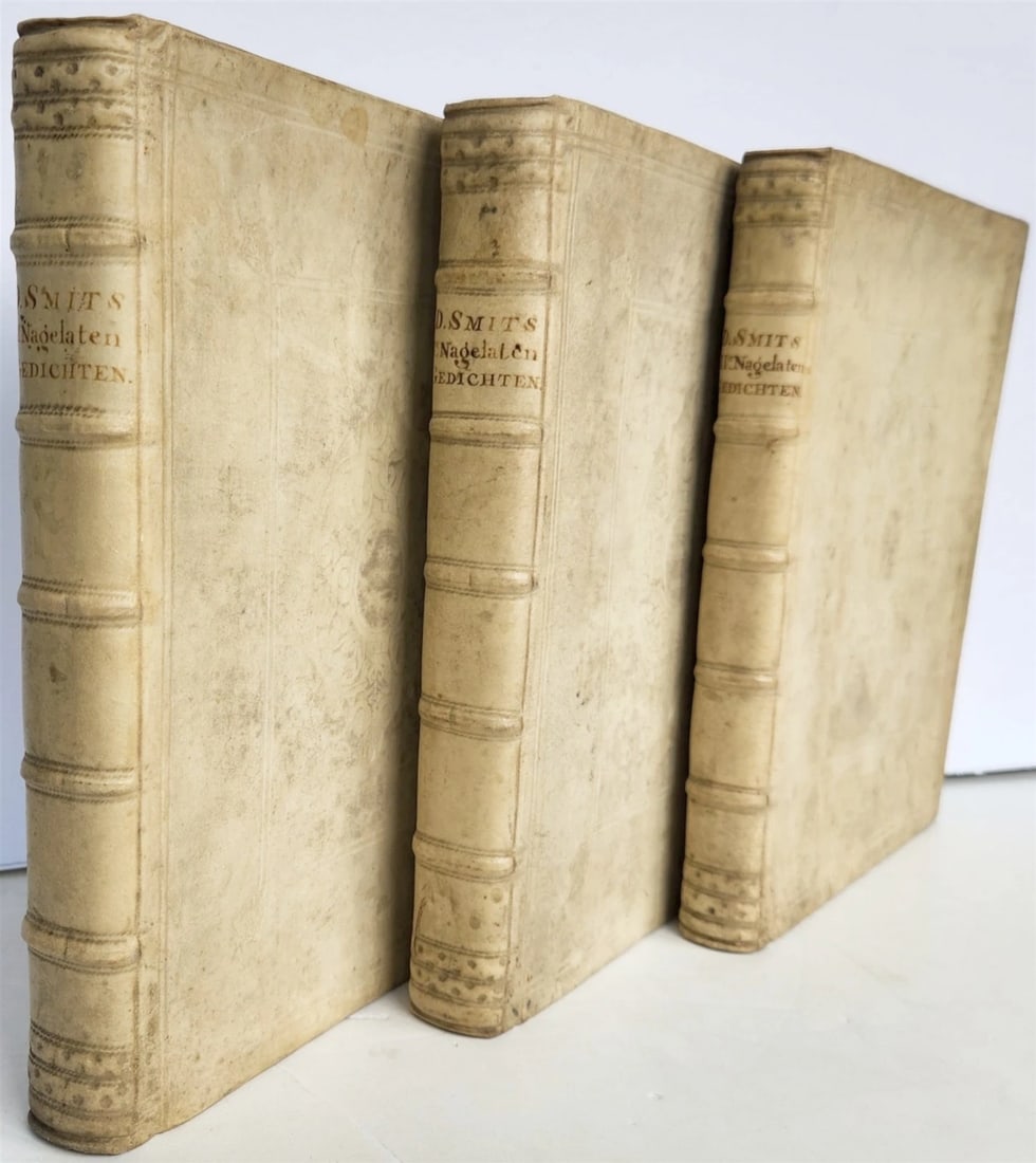 1753 DUTCH POETRY 3 VELLUM BOUND VOLUMES antique Nagelaten Gedichten - 2