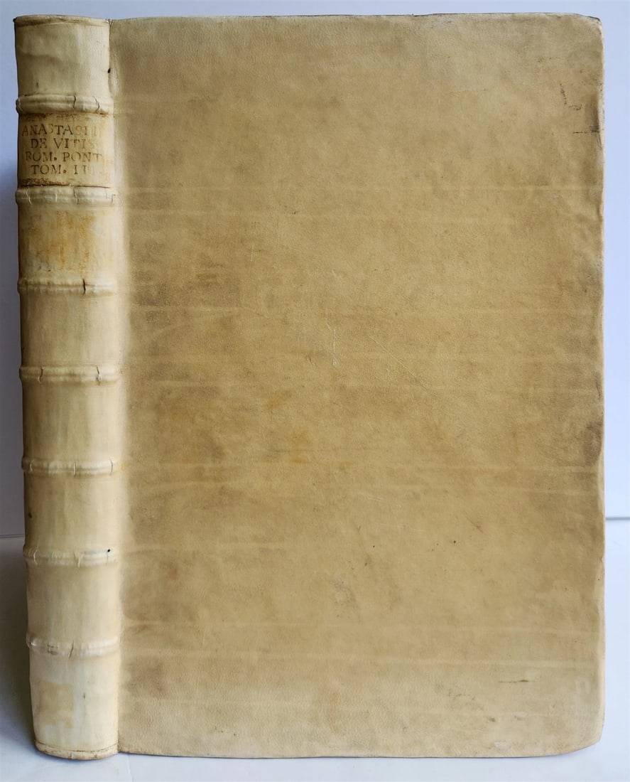 1728 LIVES of ROMAN POPES by Anastasius Bibliothecarius VELLUM FOLIO antique - 4