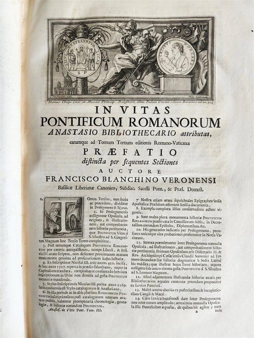 1728 LIVES of ROMAN POPES by Anastasius Bibliothecarius VELLUM FOLIO antique - 5
