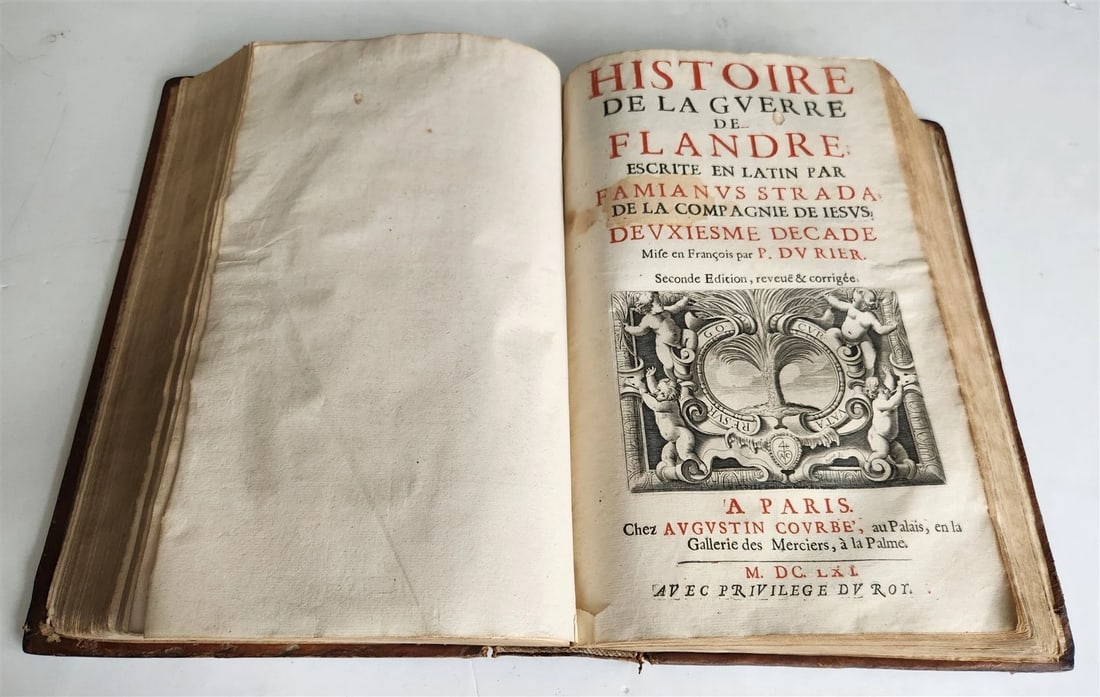 1659 Histoire de la Guerre de Flandre antique FOLIO FRENCH ROYAL PATTERN BINDING - 2