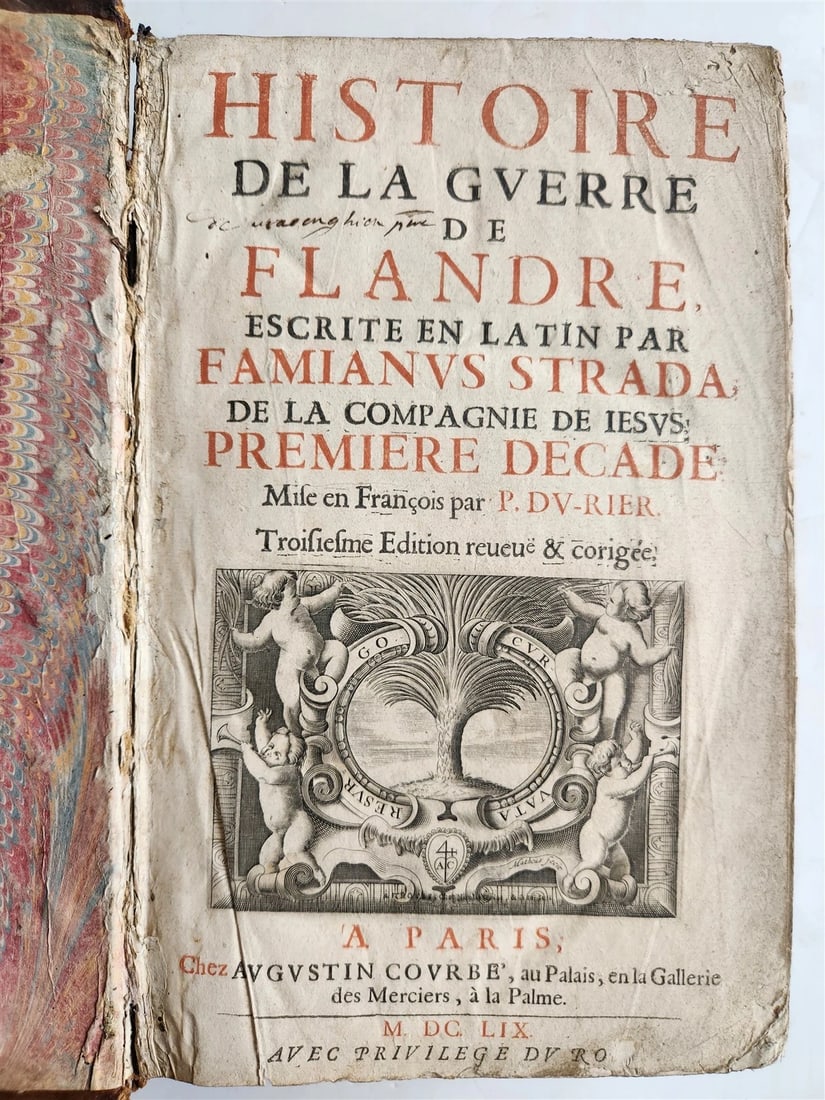1659 Histoire de la Guerre de Flandre antique FOLIO FRENCH ROYAL PATTERN BINDING - 4