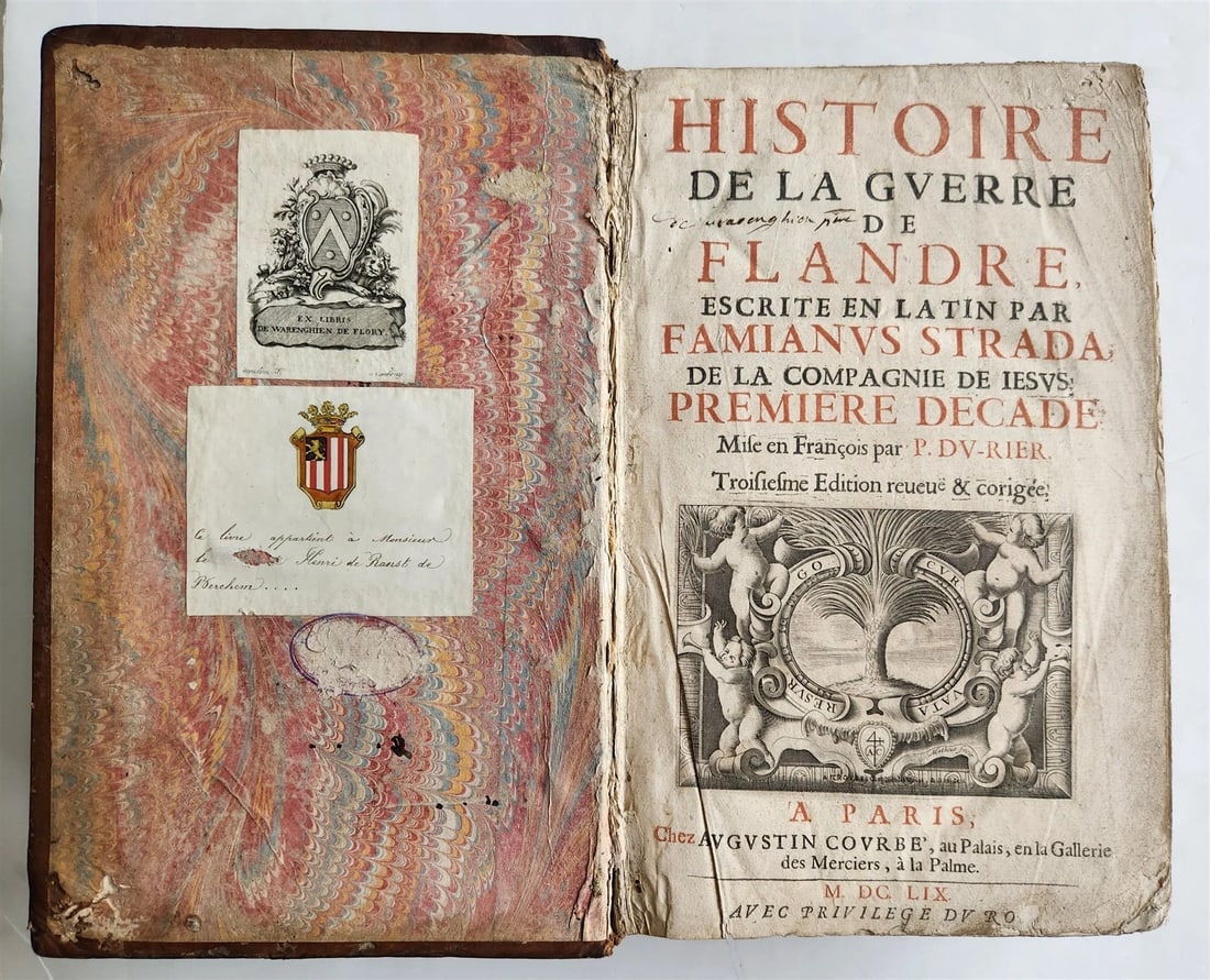 1659 Histoire de la Guerre de Flandre antique FOLIO FRENCH ROYAL PATTERN BINDING - 7