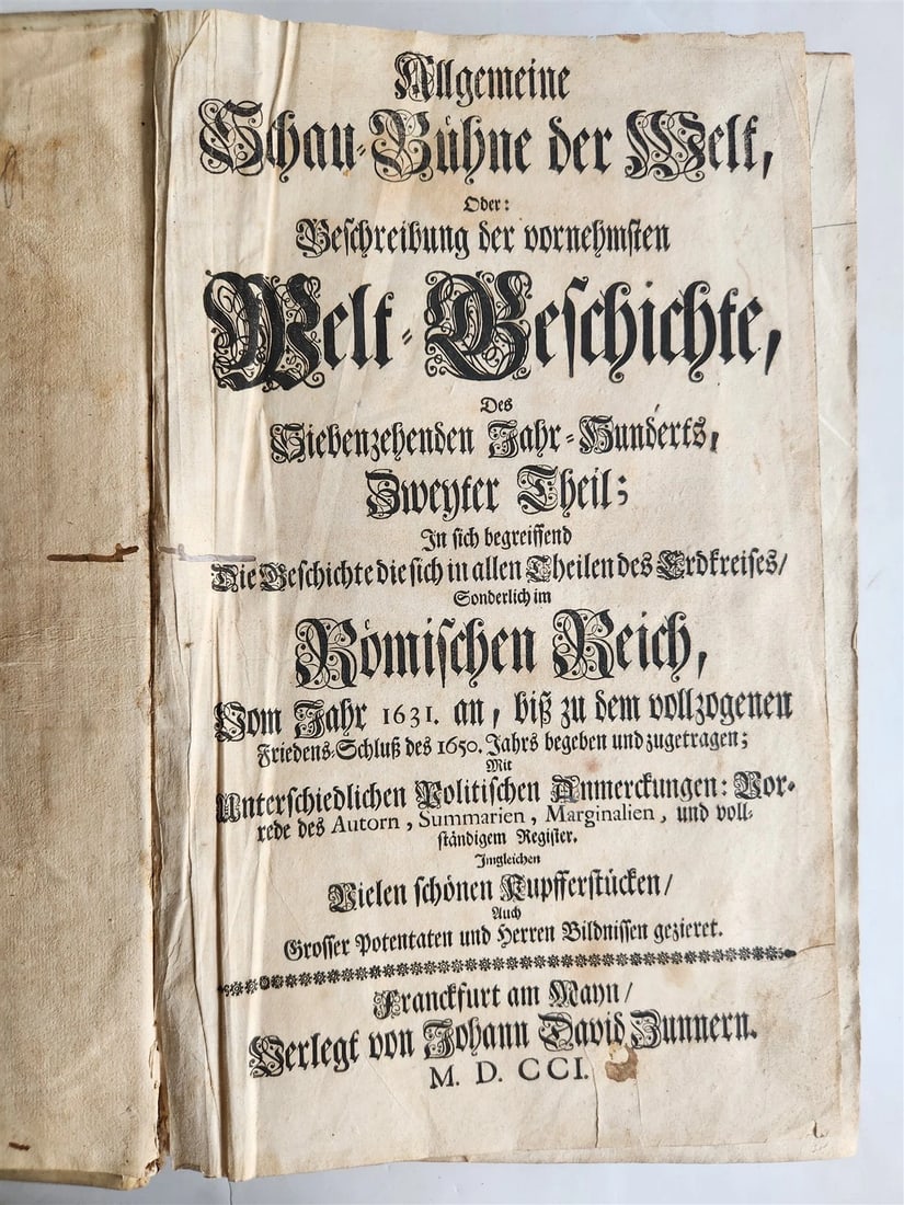 1701 WORLD'S HISTORY in GERMAN ILLUSTRATED antique VELLUM BOUND FOLIO - 2