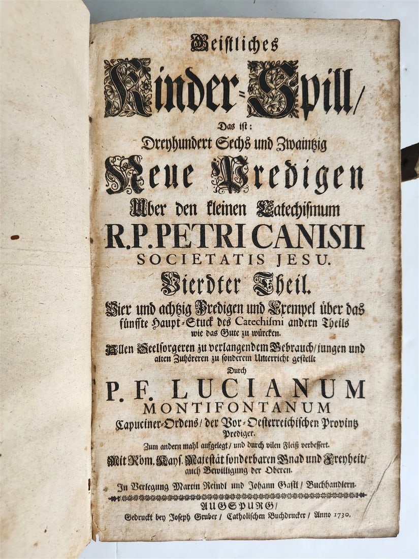 1730 SERMONS Montifontanus antique PIGSKIN BOUND FOLIO Spiritual Childrens Play - 2