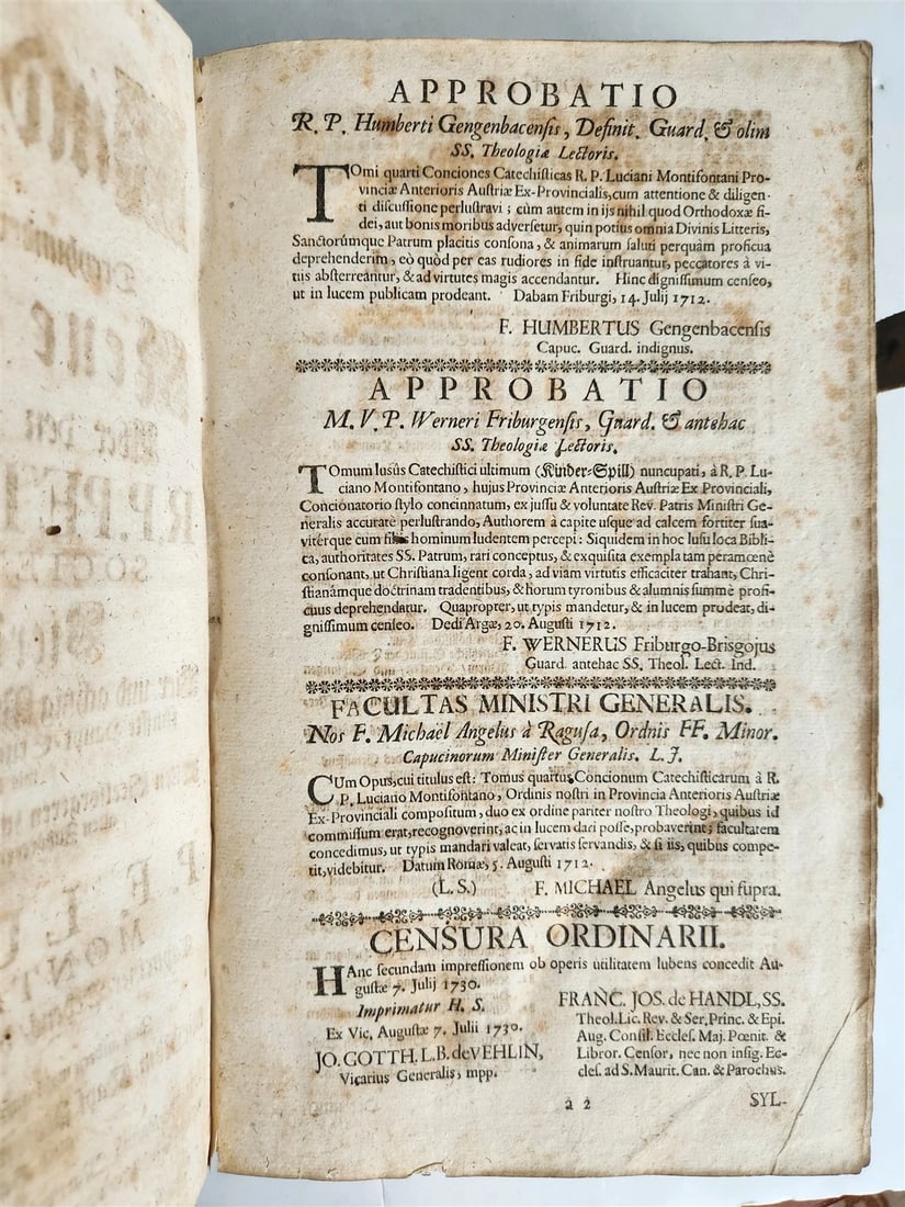 1730 SERMONS Montifontanus antique PIGSKIN BOUND FOLIO Spiritual Childrens Play - 6