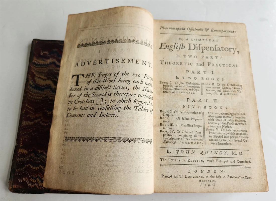 1749 Pharmacopoeia Complete English Dispensatory ANTIQUE by John Quincy - 3