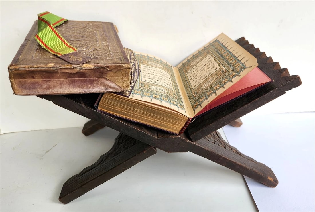 1900 OTTOMAN KORAN antique QURAN Turkish w/ WOODEN STAND & GILT SLIP CASE - 2