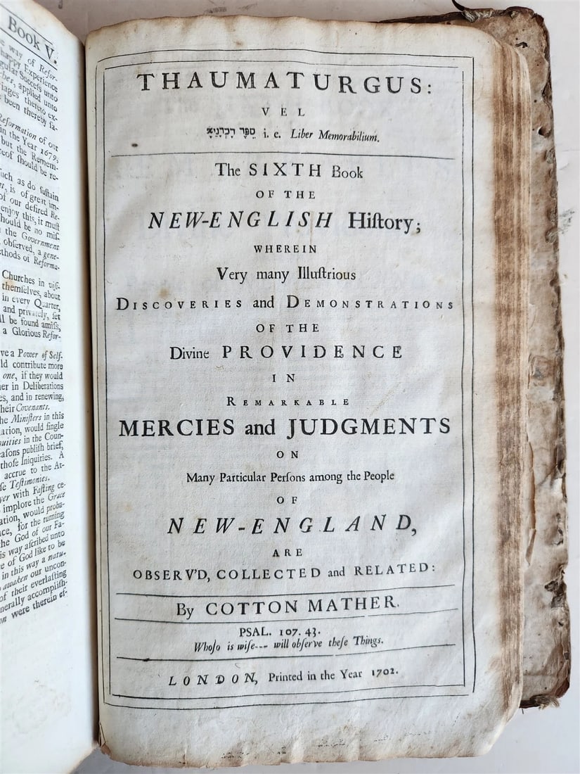 1702 MAGNALIA CHRISTI AMERICANA ECCLESIASTICAL HISTORY of NEW ENGLAND antique - 10